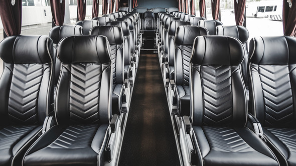 50 passenger charter bus inside akron