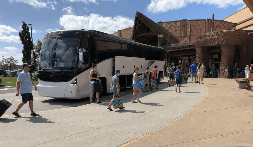 charter bus arriving with families and groups at kalahari resort and indoor waterpark in sandusky ohio